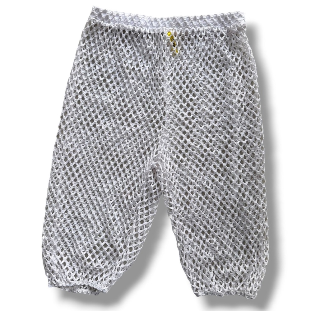 Codigo Women's Sz M White Fishnet Mesh Cropped Capri Pants Beach Coverup USA Y2K